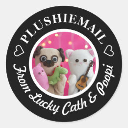 Personalised Elegant Black Photo Mail Stylish Classic Round Sticker