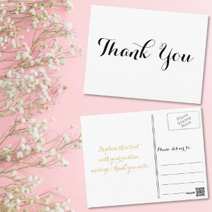 Personalised Elegant Black Script White Thank You Postcard