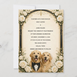 Personalised Elegant Black Tie Golden Retriever We Invitation