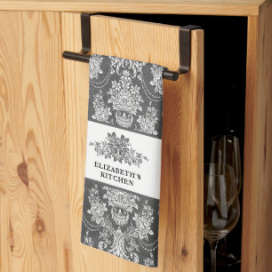 Personalised Elegant Black Vintage French Toile Tea Towel