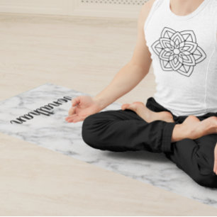 Personalised Elegant Black White Marble Stone Yoga Mat