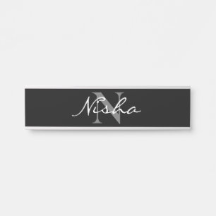 Personalised Elegant Black White Monogram Name Door Sign