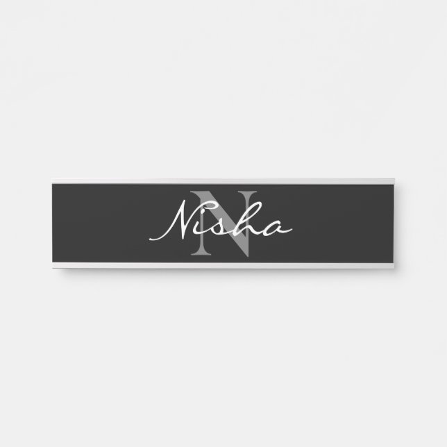 Personalised Elegant Black White Monogram Name Door Sign (Front)