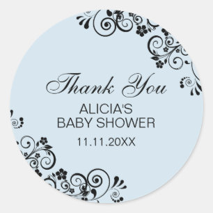 Personalised Elegant Blue Baby Shower Thank You Classic Round Sticker