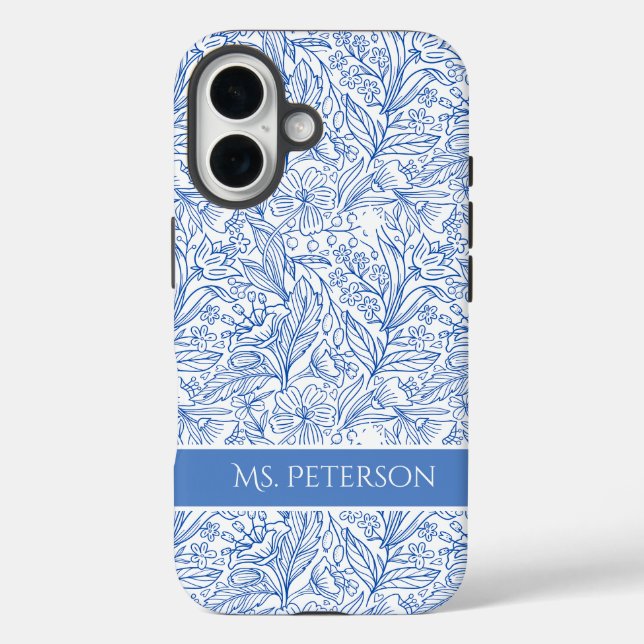 Personalised Elegant Blue Botanical Design Case-Mate iPhone Case (Back)