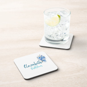 Personalised Elegant Blue Floral Bridal Shower   Coaster
