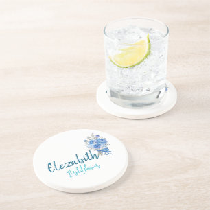Personalised Elegant Blue Floral Bridal Shower Coaster