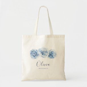 Personalised elegant blue floral bridesmaid tote bag