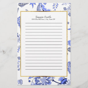 Personalised Elegant Blue Floral Stationery