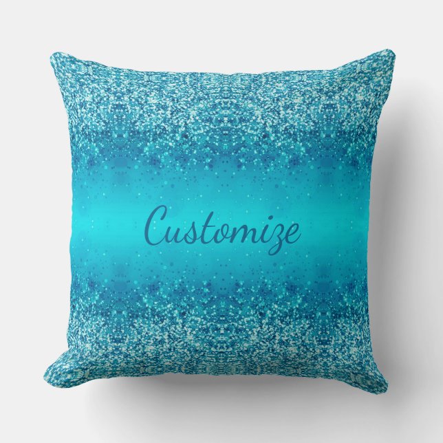Personalised Elegant Blue Frost Sparkle Pillow (Front)