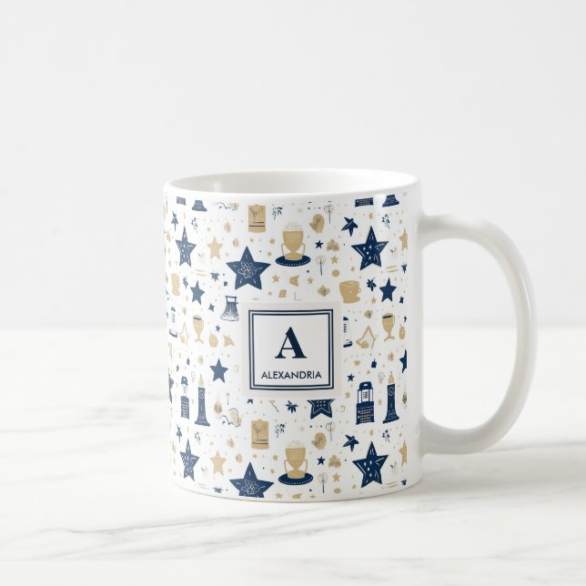 Personalised Elegant Blue & Gold Stars Pattern(12) Coffee Mug (Right)