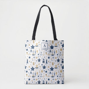Personalised Elegant Blue & Gold Stars Pattern(12) Tote Bag