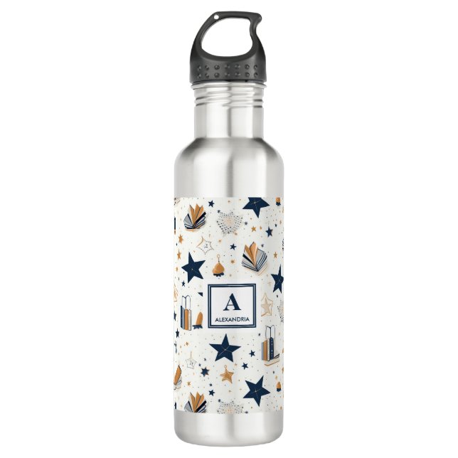 Personalised Elegant Blue & Gold Stars Pattern (1) 710 Ml Water Bottle (Front)