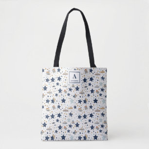 Personalised Elegant Blue & Gold Stars Pattern (3) Tote Bag