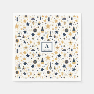 Personalised Elegant Blue & Gold Stars Pattern (5) Napkin