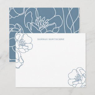 Personalised Elegant Blue Modern Line Art Floral Card