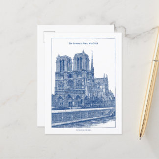 Personalised Elegant Blue Retro Notre Dame Postcard