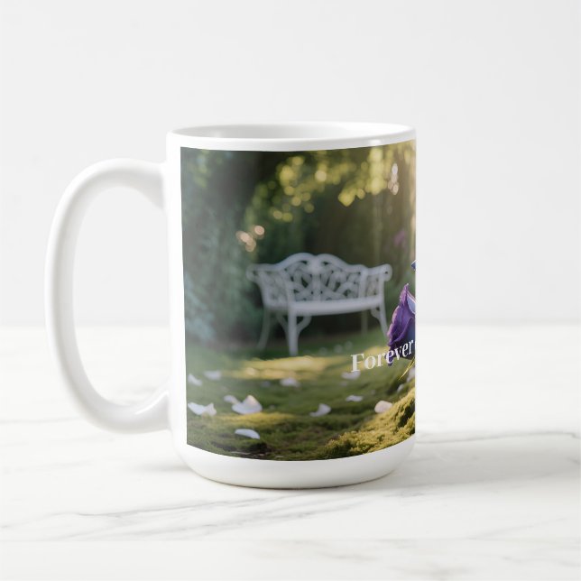 Personalised Elegant Blue Rose Custom Text Floral Coffee Mug (Left)