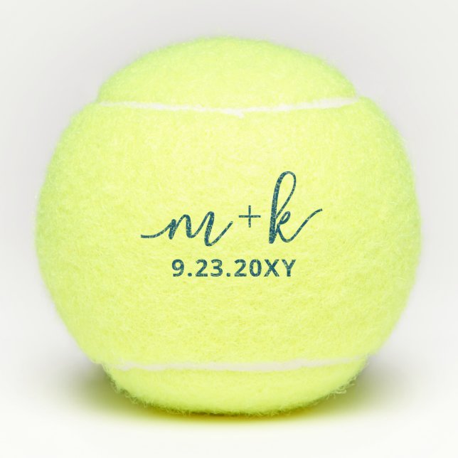 Personalised Elegant Blue Wedding Monogram Tennis Balls (Front)