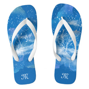 Personalised Elegant Blue & White Monogram Unisex Flip Flops