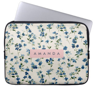Personalised Elegant Blue Wildflower Design Laptop Sleeve