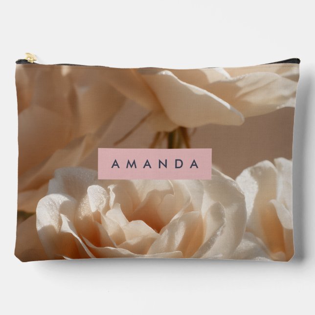 Personalised Elegant Blush Cream Roses Floral  Accessory Pouch (Front)