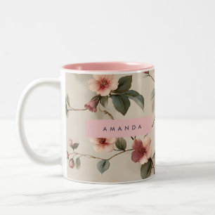 Personalised Elegant Blush Floral Vine Style Two-Tone Coffee Mug