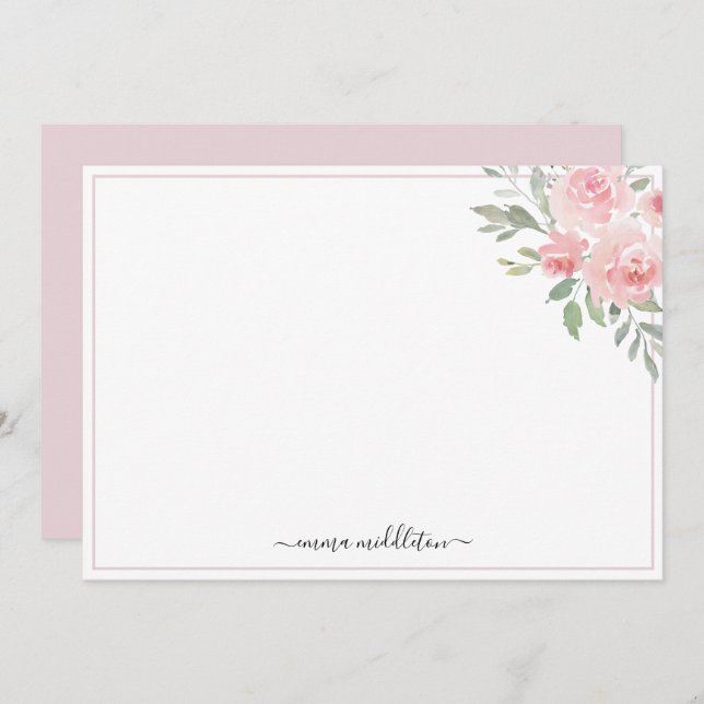 Personalised Elegant Blush Pink Roses and Greenery Card (Front/Back)