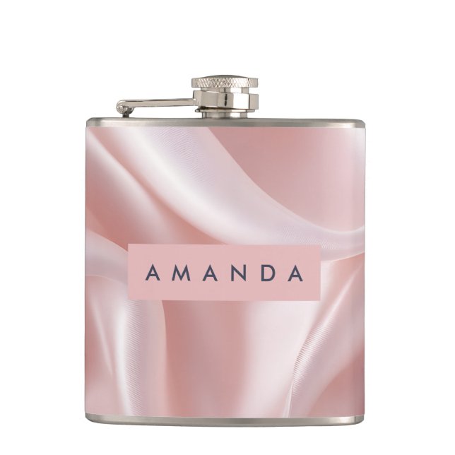 Personalised Elegant Blush Pink Satin Design Hip Flask (Front)