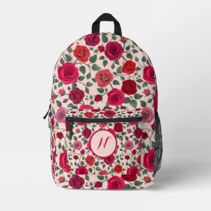 Personalised Elegant  Boho Red Floral Wildflower Printed Backpack