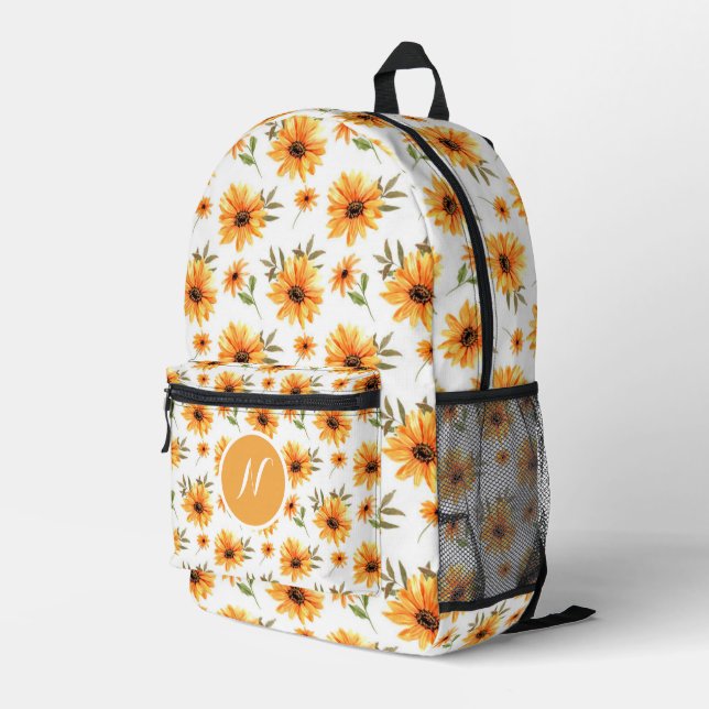 Personalised Elegant Boho Sunflower Wildflower Printed Backpack (Back Corner Right)