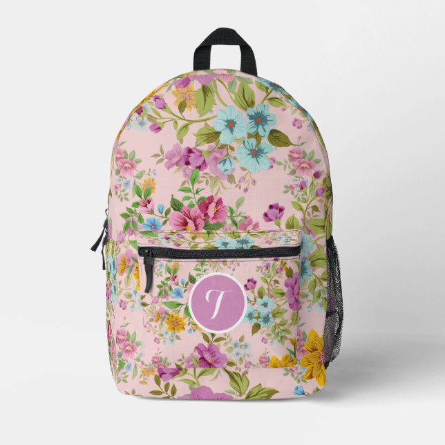 Personalised Elegant Boho  Wildflower Printed Backpack (Front)
