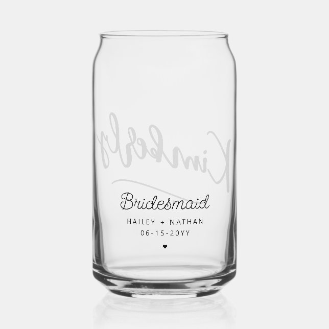 Personalised Elegant Bridesmaid Script Typography Can Glass (Back)