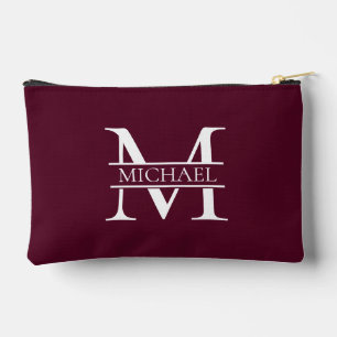 Personalised Elegant Burgundy Monogram and Name Accessory Pouch