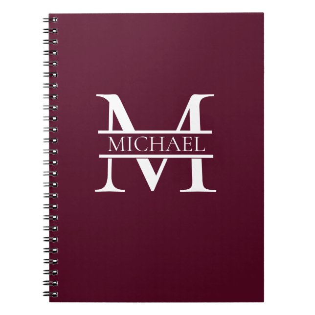 Personalised Elegant Burgundy Monogram and Name Notebook (Front)