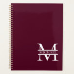 Personalised Elegant Burgundy Monogram and Name Planner<br><div class="desc">Personalised Elegant Monogram and Name Gifts featuring personalised monogram in classic serif font style with box of name in the middle of monogram.</div>
