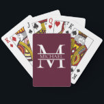 Personalised Elegant Burgundy Monogram and Name Playing Cards<br><div class="desc">Personalised Elegant Monogram and Name Gifts featuring personalised monogram in classic serif font style with box of name in the middle of monogram.</div>