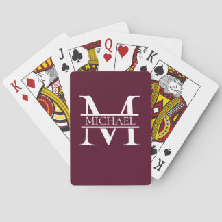 Personalised Elegant Burgundy Monogram and Name Playing Cards