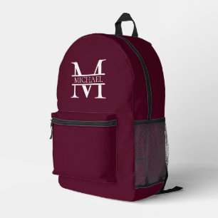 Personalised Elegant Burgundy Monogram and Name Printed Backpack