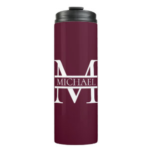 Personalised Elegant Burgundy Monogram and Name Thermal Tumbler