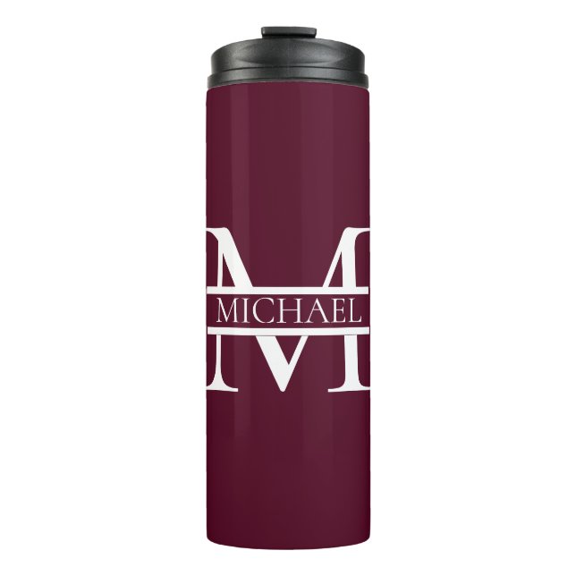 Personalised Elegant Burgundy Monogram and Name Thermal Tumbler (Front)