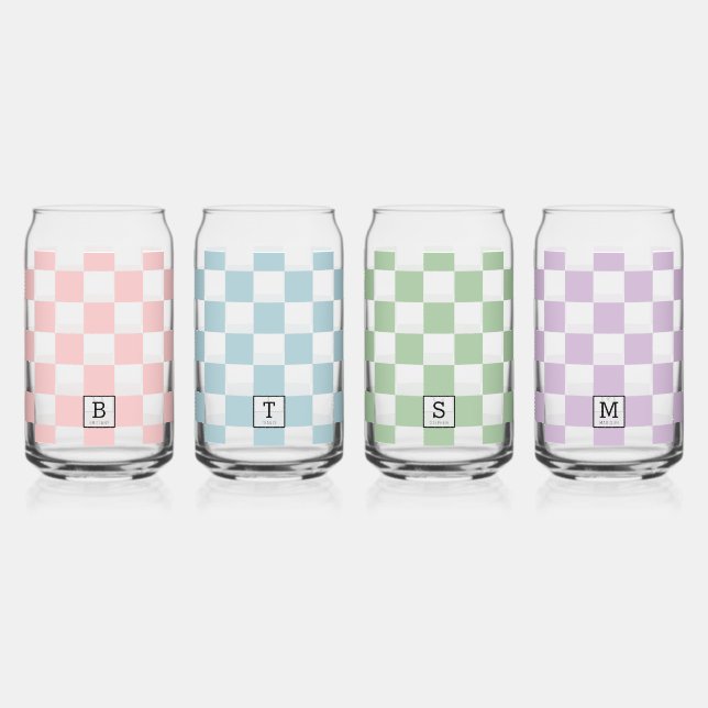 Personalised Elegant Check Patten Four Colours Can Glass (Front)