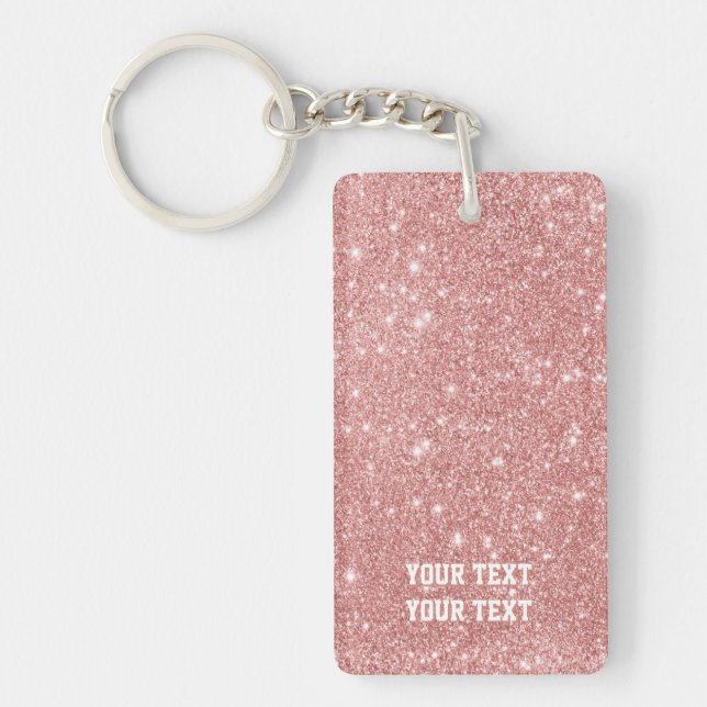 Personalised Elegant Chic Faux Glitter Rose Gold Key Ring (Front)
