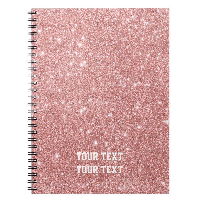 Personalised  Elegant Chic Faux Glitter Rose Gold Notebook (Front)
