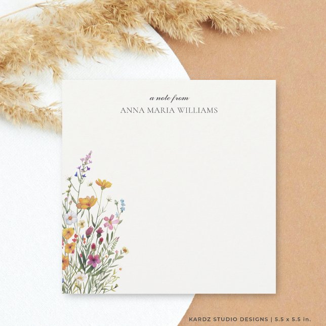 Personalised Elegant Chic Wildflower Note Card (Floral note card shown in 5.5 x 5.5 in. More sizes and styles in the collection.)