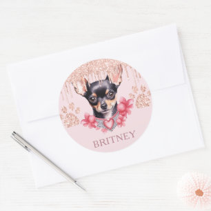 Personalised Elegant chihuahua Dog with Glitter  Classic Round Sticker