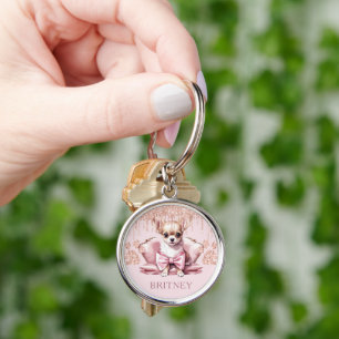 Personalised Elegant chihuahua Dog with Glitter  Key Ring