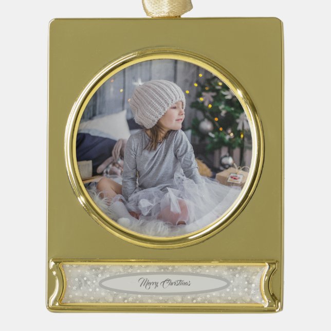 Personalised Elegant Christmas Pattern Gold Plated Banner Ornament (Front)