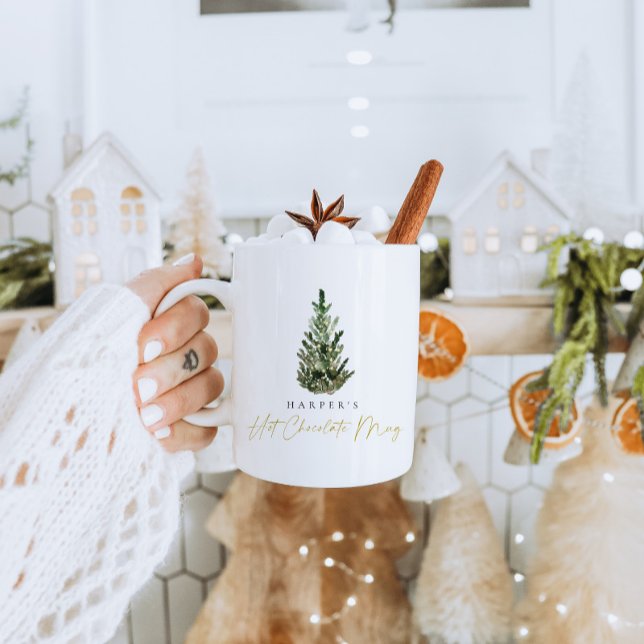Personalised Elegant Christmas Tree Hot Cocoa Mug (Creator Uploaded)