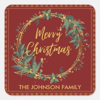 Personalised Elegant Christmas Wreath Stickers